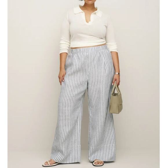 REFORMATION Fernando Linen Wide Leg Pants Antibes Stipe Sz 1X NWT {3A45} - Picture 1 of 9